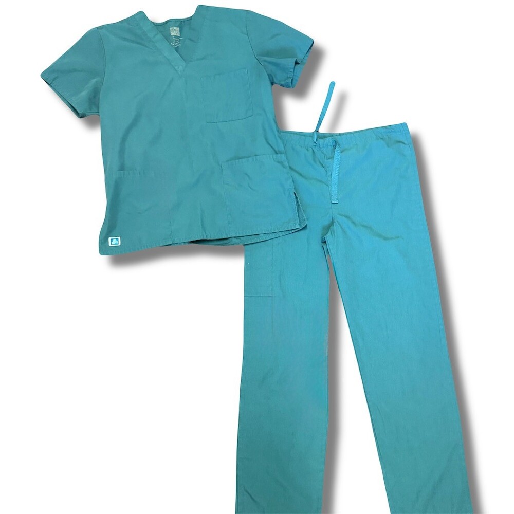 Adar Medical Uniforms Scrub Set Women XS Teal V-Neck Top Pants